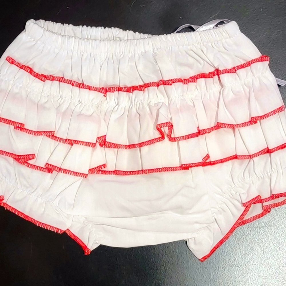 Baby Girl Ruffle Diaper Covers (Red Trim)